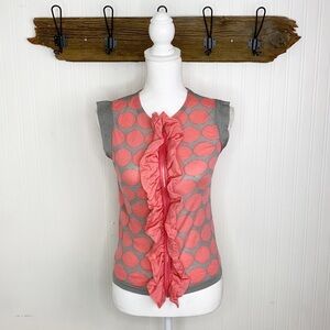 Marni Pink Silver Polka Dot Ruffle Front Top